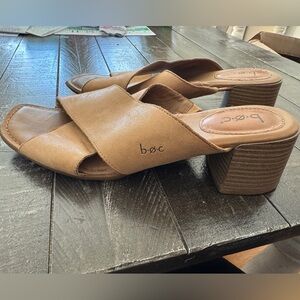 BOC Born‎ Block Heel Sandal Womens 11M Elba Cross Strap Slide Z28341 Tan Leather